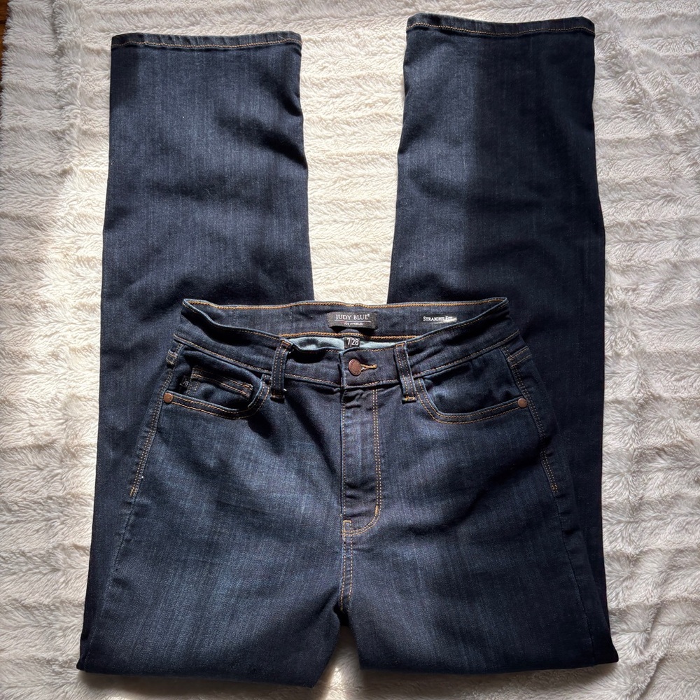 Judy Blue Women's Kimberly Classic Straight Fit Jeans in Dark Wash Blue Sz 7/28